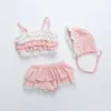 Zestaw dziewczyny stroju kąpielowego Falbala koronkowe marszone bikini 2021 Dziewczyny stroju kąpielowego dla dzieci Swimming Suit Child Bathing Ubrania na plażę