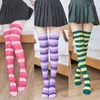 Women Socks 3 Pairs/Lot Stockings Cosplay Sexy Colorful Stripes Over Knee Cotton Lolita Slim Lady Girls Christmas Halloween Gift