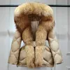 Lagabogy 2023 Top Quality Hood Puffer Jacket Large Real Fur Winter Women Down Coat Female Warm Loose Luxury Waterproof Parka 231225
