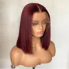 99j Brazilian Peruvian Indian Virgin Human Hair 13X4 Lace Front Bob Wig Middle Part 10-18inch Burgundy Wigs