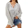 Kobiet bluzki nowość cekinowa top button-Down Shirt Lapel Cardigan for Women Shiny Performance Club Party Soft Loose Solid Solid
