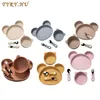 TYRY.HU 4Pcs Baby Silicone Dishes Dining Bowls Cartoon Panda Shaped Tableware Feeding Plates Bowl Fork Spoon BPA For 231225