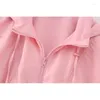 سترات نسائية Yenkye Autumn 2023 Women Pink Draphring Coat Short Long Sleeve Female Outfits Outs Lourd Outfits