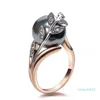 Trendy Rose Gold Color Ring Big Grey Pearl Women Leaf Trendy Jewely Drop Anel Anillos aneis Bagues Femme Statement Jewe304D