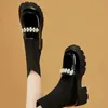 Platforma Chunky Obce Buty Czarne buty Dzianinowe damskie skarpetki Buty Sweet Pearl Design Black Short But 231225