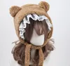 Bérets belle dentelle garniture Lolita quotidien petit ours oreille en peluche chapeau chaud Harajuku épaissir cache-oreilles hiver mode Bonnet Cap8790897