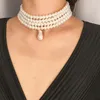 Hänge halsband mode kvinnliga tillbehör flerskikts imitation pärlhalsband metall fast juvel