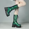 Bottines à plateforme à paillettes à bout rond pour femmes, chaussures de grande taille 43, Style Punk, fête, discothèque, scène, hiver, 231225