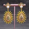 Dangle earrings 18k Gold Plated Cubic Zirconia Pave Teardrop