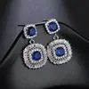 New Square Shaped Dangling Luxurious Earrings with Green Royal Blue CZ Stone For Bridal Wedding Party Jewelry Accessories Bij271O