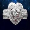 2020 Nieuwe dames trouwringen mode zilveren roze hart edelsteen verlovingsringen sieraden gesimuleerde diamanten ring voor bruiloft262h