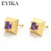 Studörhängen Eyika Gold Plated Colorful Cubic Zirconia Trapezoid Women Girl Small Piercing Pendiente Utsökta smycken för gåva