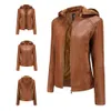 ブランドファッション女性ウィンターレザージャケットウォームフリースライニングフード付きコート231225