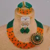 Ketting oorbellen set zwell leger groen en oranje kostuum Afrikaanse sieraden 5SZ-02