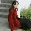 Vestes Femmes Automne Hiver 2023 Version coréenne du bouton de corne polyvalent Rouge Hepburn Style Petite Figure Laine Pardessus Femmes
