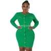 Designer Fall Winter Gebreide Jurken Vrouwen Bodycon Jurk Met Lange Mouwen Casual Knoppen Breien Mini Jurk Feestkleding Bulk Groothandel Kleding