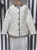 Jackets femininas Mulheres cetim cetim parkas casaco argyle estampado acolchoado solto 2023 outono de outono penteado fêmea de-gola Ock-dequela