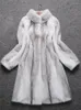 Женский мех длинный норковый пальто Женщины стоят воротник белый серой густой теплый световой световой мода высокое качество высокого качества