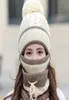 BeanieSkull Caps Máscara de invierno Bufanda Gorro de punto Conjunto de gorros de pasamontañas cálidos para mujer Moda femenina Ciclismo al aire libre Polar grueso H7517185