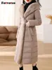 Fotvotee Winter Jacke Frauen Mantel Mit Kapuze Pelz Kragen Koreanische Mode Dame Kleidung Verdicken Warme Puffer Elegante Lange Parkas 231225