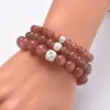 Strand 6mm/ 8mm/10mm Strawberry Quartz Crystal Stone Beads Bracelets Super Hand String Female Male Couples Strench Jewelry