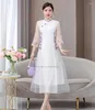 Etnische Kleding 2023 Chinese Verbeterde Qipao Jurk Cheongsam Nationale Bloem Borduren Chiffon Oosterse Banket Avond Vestido