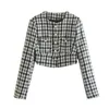 Vestes pour femmes de style classique bijoux bouton à carreaux plaid veste