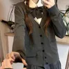 Kvinnors stickor japansk college-stil stickad kofta grundläggande höst- och vinterv-ringning tröja jacka mujer