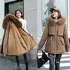 Veste de trenchs pour femmes en coton 2023 hiver parker décontracté mi-longueur coréen style chaud gros col en laine
