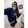 CE Navy Blue Cracked Letter Printed Hoodie 23 Autumn/Winter New Thin Velvet Round Neck Pullover Casual Top XY3974