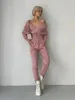 Sexy Off Schulter Gestrickte Zwei Stück Set Frauen Langarm Sport Trainingsanzug 2 Stück Pullover Hosen Anzüge Passenden Sets Für frauen 231225