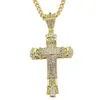 18K vergulde roestvrijstalen Cubaanse ketting Water Diamond Retro Cutout Cross Pendant Necklace309s