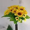 Dekoratif çiçekler yapay ayçiçeği buket gerçekçi uzun sap sahte çiçek aranjman ev dekor simülasyon masa centerpieces için