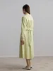 Casual Dresses Dushu Women's Simple Pendder Design Dress 2023 Autumn Hight Midje V-ringgrön kvinnor full ärm