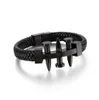 Moda masculina prata cor ouro preto titânio aço três prego cabo fio sangue mão tecer pulseira de couro pulseiras jóias 2101805840