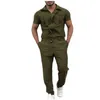 Jumpsuit men's patchwork casual fashion trend suit men's fashion short sleeved pocket drawstring zipper jumpsuit work suit X0615 S-3XL