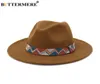 Buttermere sombrero kobiety wełna vintage Trilby Feel Khaki Fedora Hat Wide Elegant Lady Winter Jumn Jazz Caps Chapeau1681927