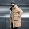 Jasna męska kurtka na średniej długości, zimowa nowa luźna kurtka z kapturem, modna i ciepła
