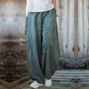 Elegant Women's Cotton Linen Baggy Cargo Pants Vintage Elastic Waist Yoga Trousers Loose Casual Long Wide Leg Oversize Clothes 231225