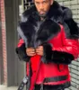 Męskie kurtki dla mężczyzn skórzany płaszcz Zimowy gęstość aksamitnego futra zamek błyskawiczny Patchwork Czerwona kurtka moda płaszcza odzieży wierzchniej