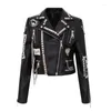 Women's Leather Jacket Black Short Spring And Autumn Rivet Design Lapel Pu Silver Decorative Slim Fit Fashion All-Match