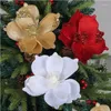 Fleurs décoratives couronnes ya 3pcs décoration de Noël paillettes poinsettia grandes têtes artificielles magnolia ornements de Noël décoration arbre f otayc