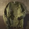 Herrenpullover Y2K Spring Streetwear Männer Retro Hole Franse Sweater Green vielseitig für und Frauen übergroß