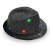 Ball Caps Creative Led Luminous Jazz Hat для мужчин Женские карнавальные вечеринка Light Up Sequin Festival Festival Dress Cap Hip Hop Costum
