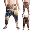 Men's Pants 2024 Ink Painting Printed Loose Cotton And Linen Print Flower Bouquet Feet Large Size Fashion Leisure Sports Small