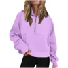 Kvinnors hoodies halv zip upp beskuren avslappnad långärmad fleece -tröjor