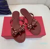 Summer designer sandals Women Rivet Bow Knot Flat Slippers Sandal Studded Girl luxury Slides Lady Flip Flops with Box