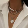 Trendy außerirdische Perle Kette Spleißen Multilayer Halskette für Frauen Mädchen Vintage Coin Portrait Anhänger Halsketten Party Schmuck Y0420283o