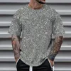 Men's T Shirts Large Shirt Stage Performance 3D Printed Sequin Pullover Short Sleeve Style Cotton Spandex Tops