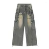 Men's Jeans Y2K Design Sense High Street American Retro Tooling Waist Straight Wide-leg Pants Loose Trend Brand Mopping